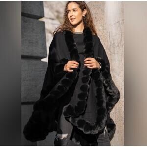 Saachi Anthropologie Cape Shawl Wrap Black Faux Fur One Size
